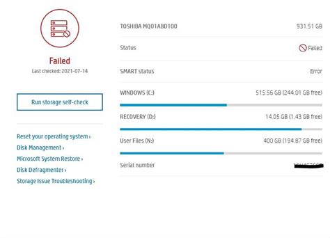 hp storage self check failed